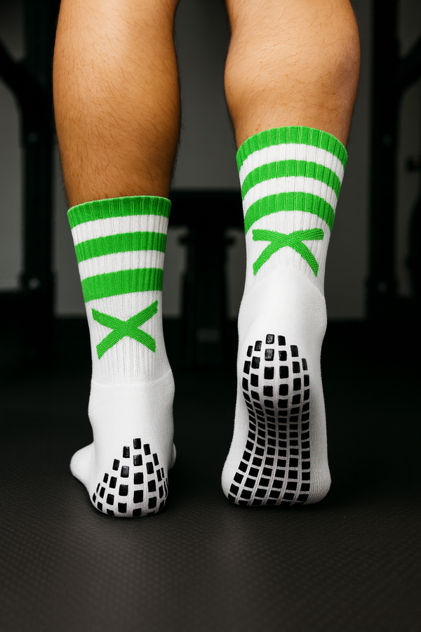 X Pro Midi Grip Sock (Green & White)